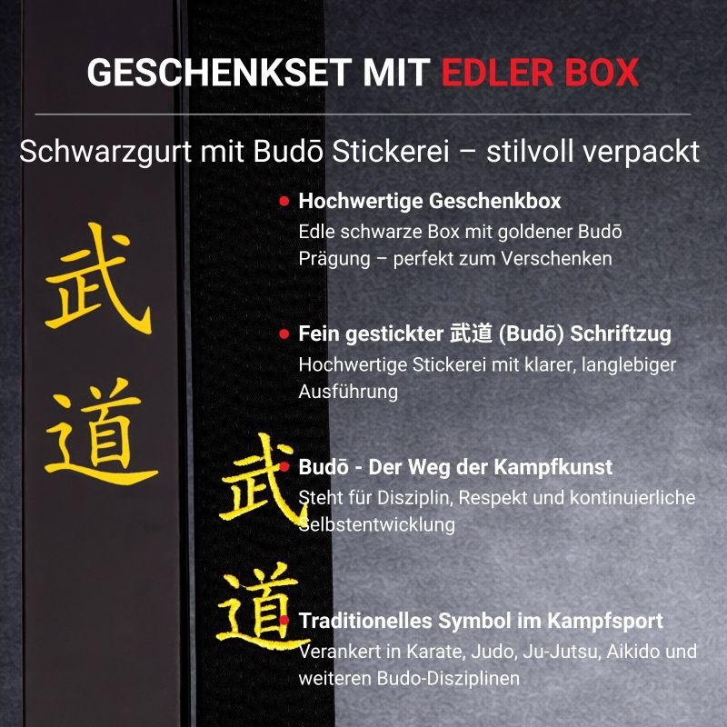 Schwarzgurt Geschenkset Budō Stickerei mit edler Geschenkbox