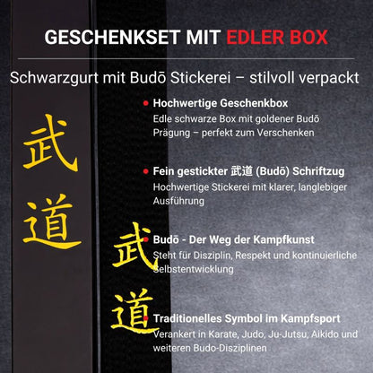 Schwarzgurt Geschenkset Budō Stickerei mit edler Geschenkbox