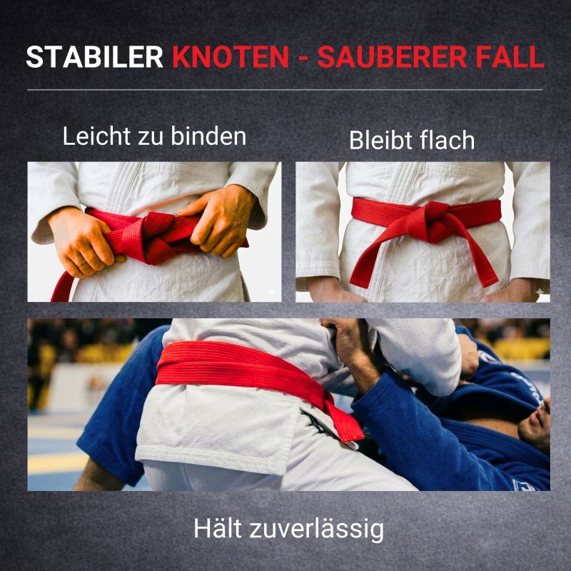 Neatami roter Wettkampfgürtel mit stabilem Knoten – Budogürtel für Judo, Karate und Ju-Jutsu bleibt flach und sicher