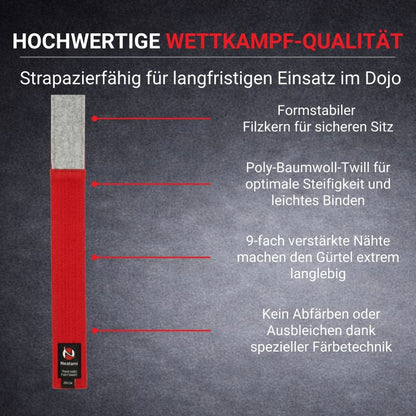 Neatami roter Wettkampfgürtel mit Filzkern und verstärkten Nähten – langlebiger Budogürtel für Judo, Karate und Ju-Jutsu